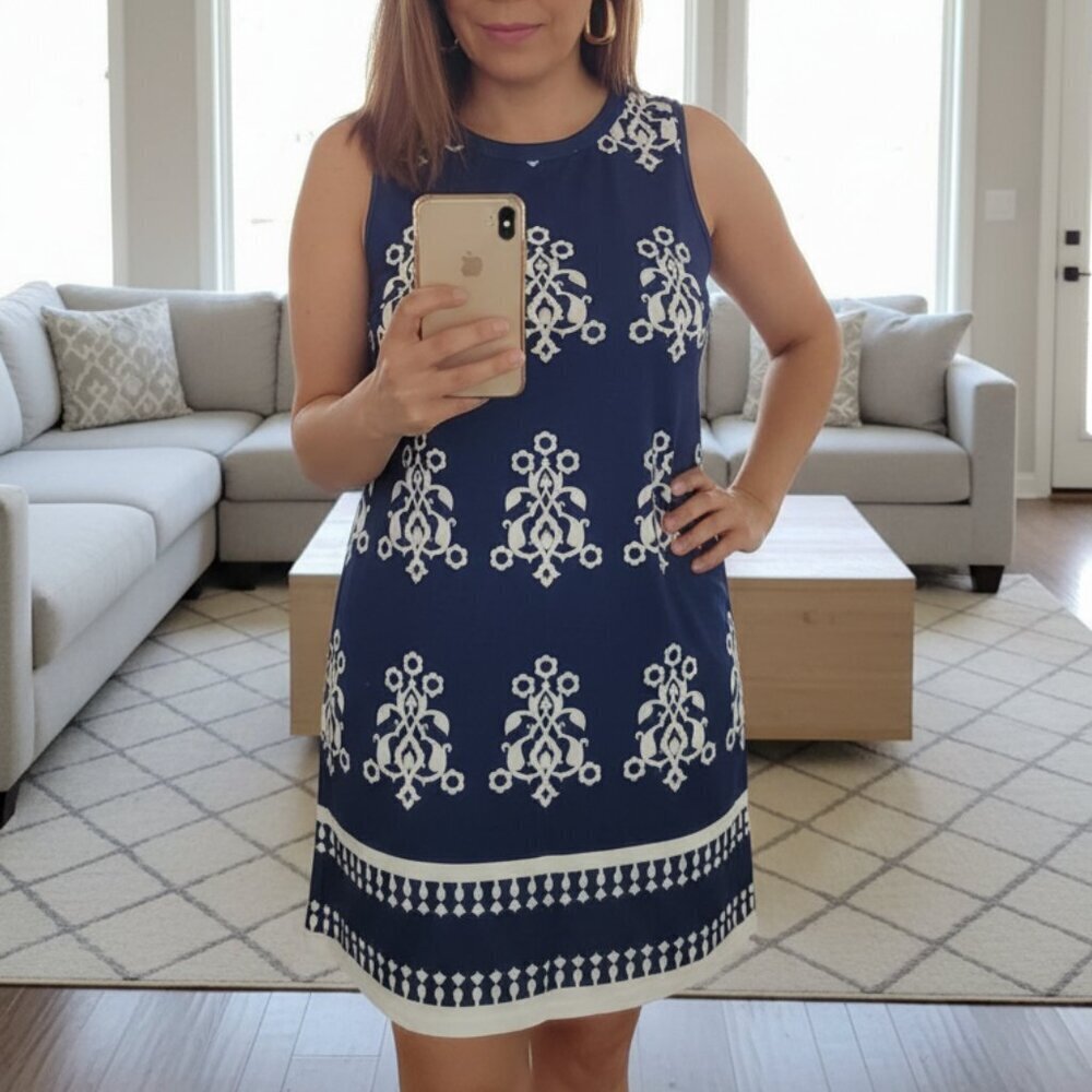 Casual Tank Dress Crewneck Sleeveless Summer Spring Women Dress Blue White